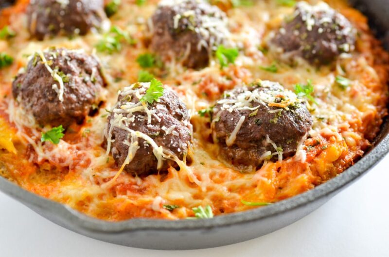 One Skillet Baked Spaghetti Squash & Meatballs 2