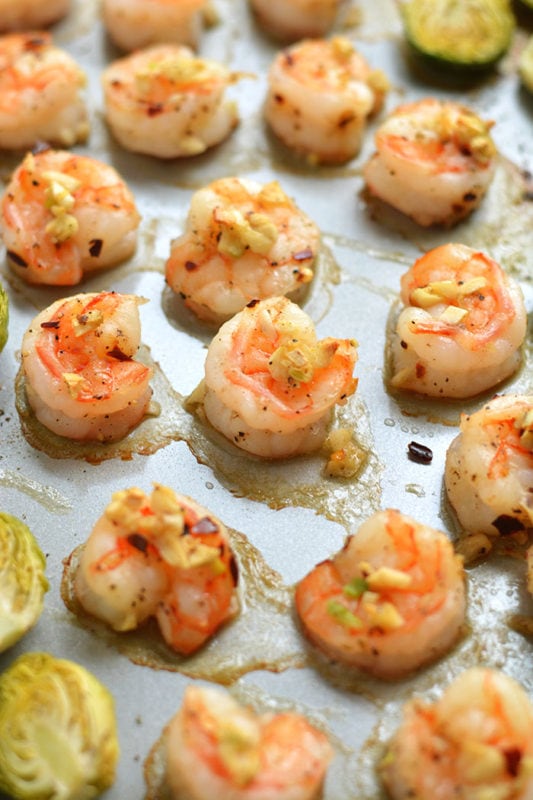 cooking shrimp on a sheet pan
