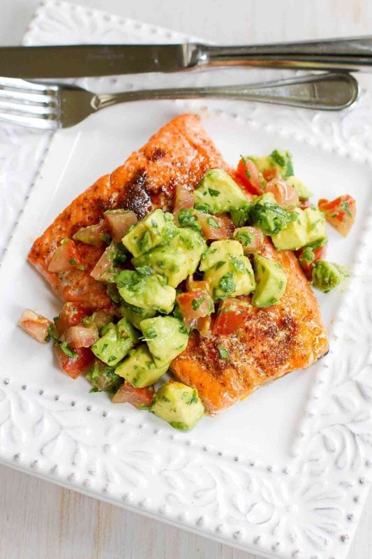 Roasted Salmon topped with Fresh Avocado Salad