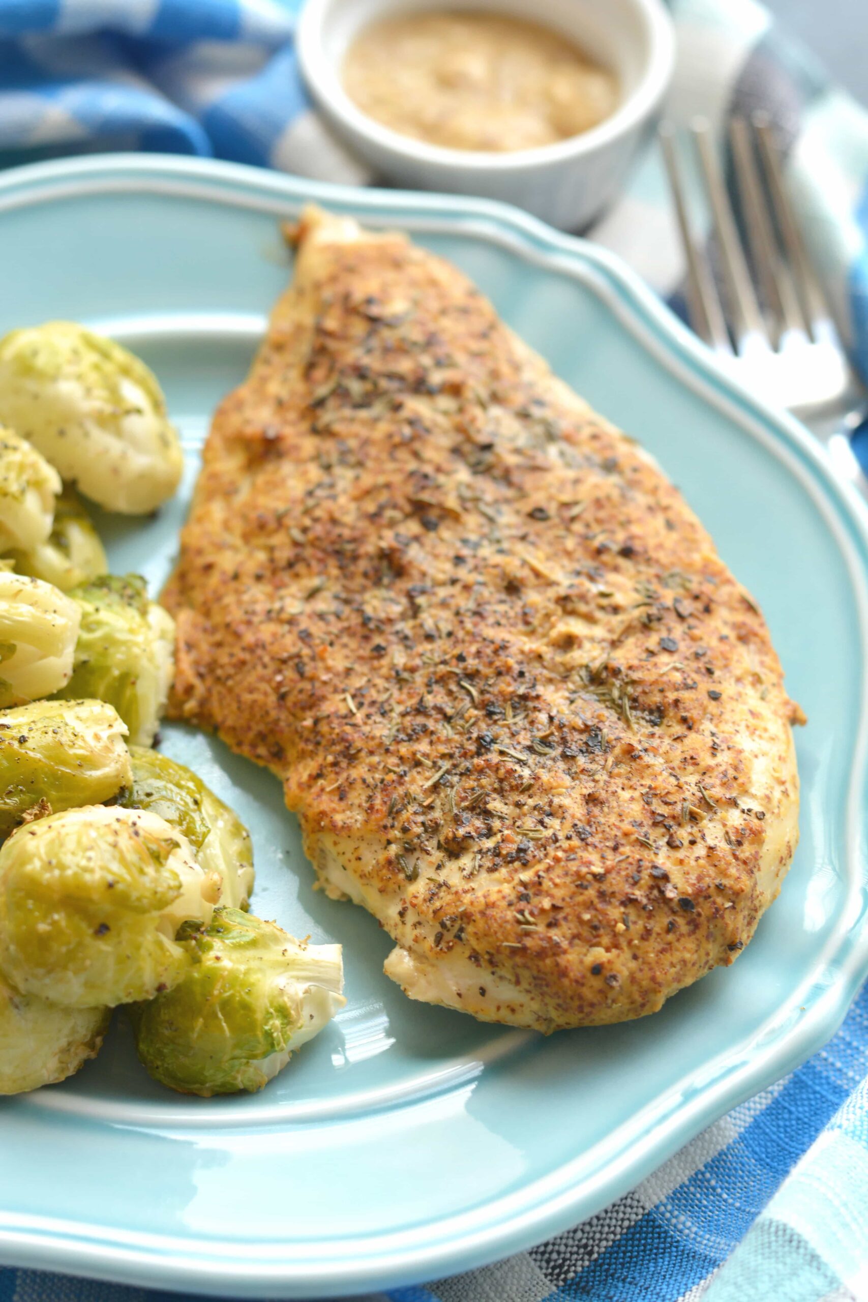 Spicy Mustard Thyme Chicken & Coconut Roasted Brussels Sprouts
