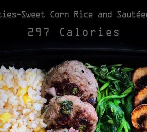 Beef Patties-Sweet Corn Rice and Sautéed Veggies