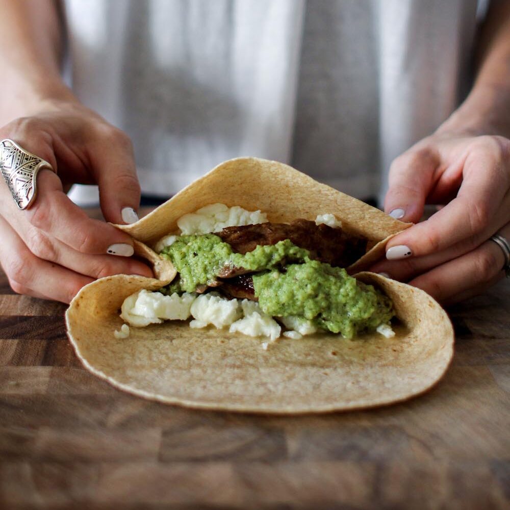 Steak & Egg White Salsa Verde Breakfast Wraps