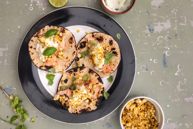 Salmon Tacos with Roasted Corn