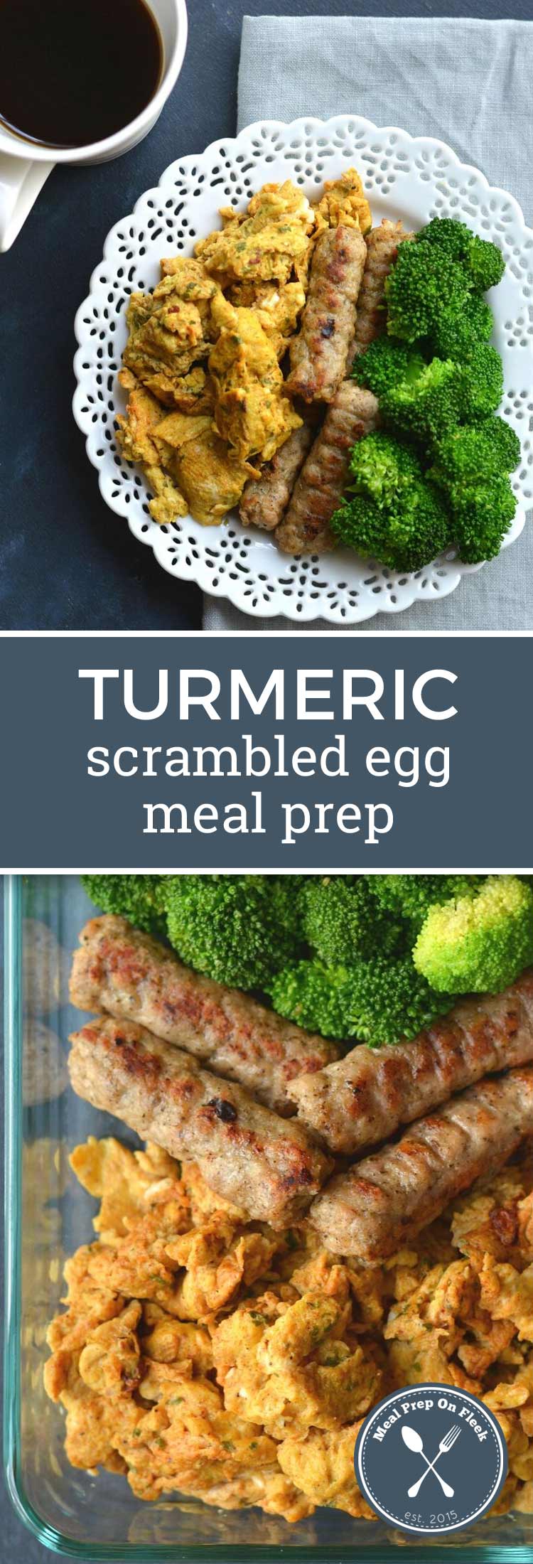 turmeric eggs, broccoli, and sausage