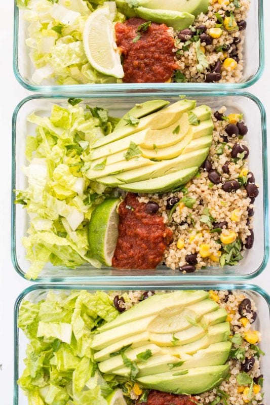 Meal Prep Vegetarian Quinoa Burrito Bowls