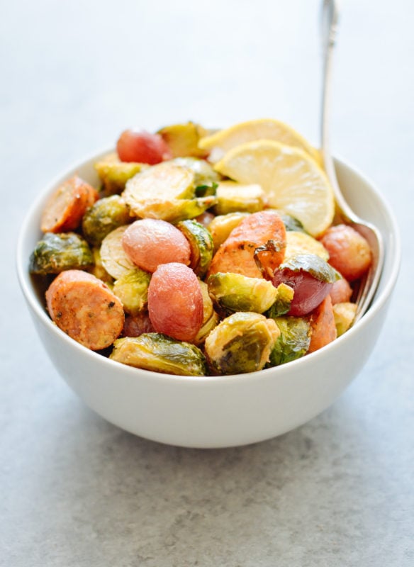 One Pan Roasted Brussels Sprouts, Grapes & Sausage Meal Prep