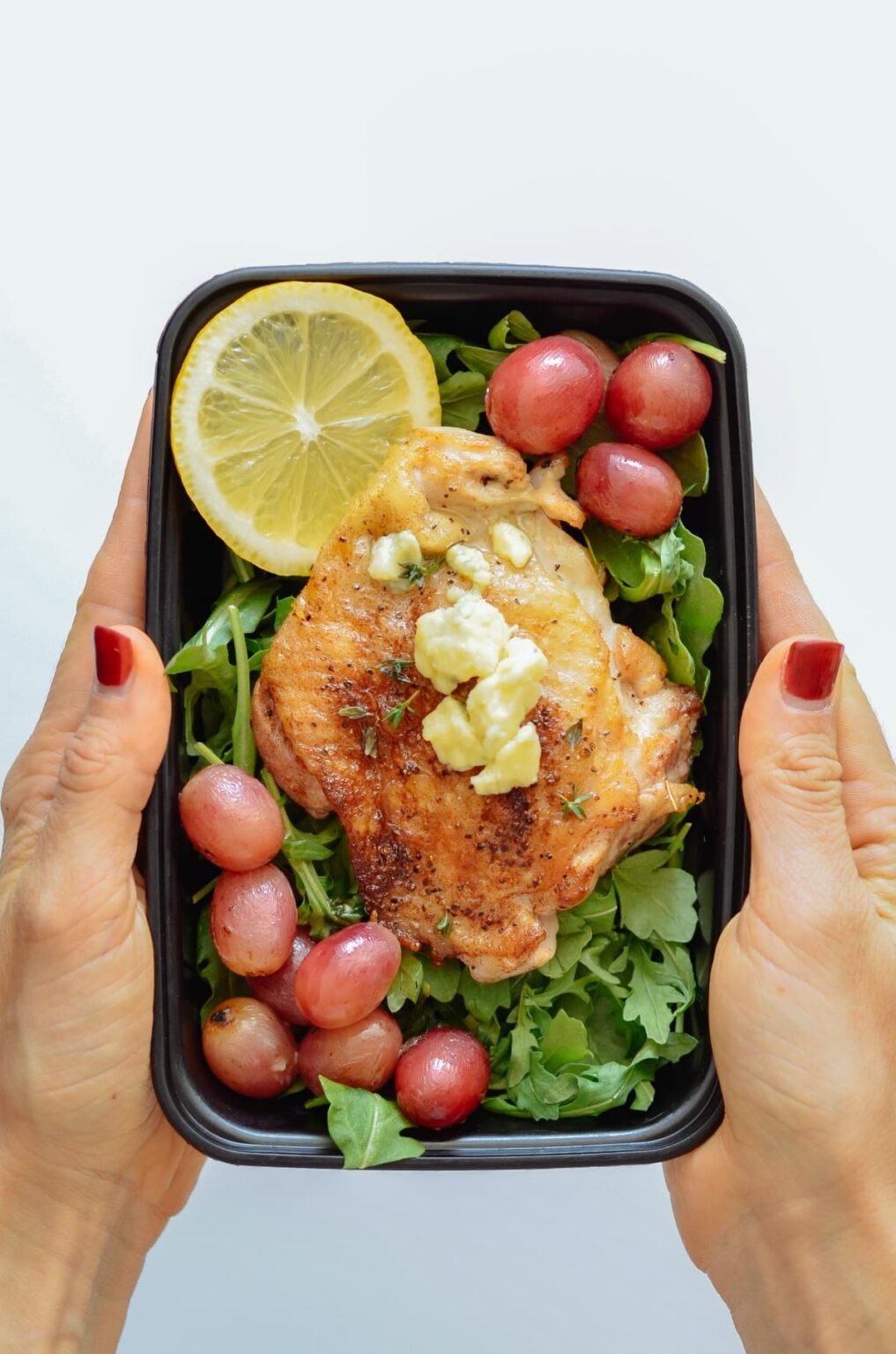 One Skillet Chicken Thighs With Roasted Grapes & Blue Cheese