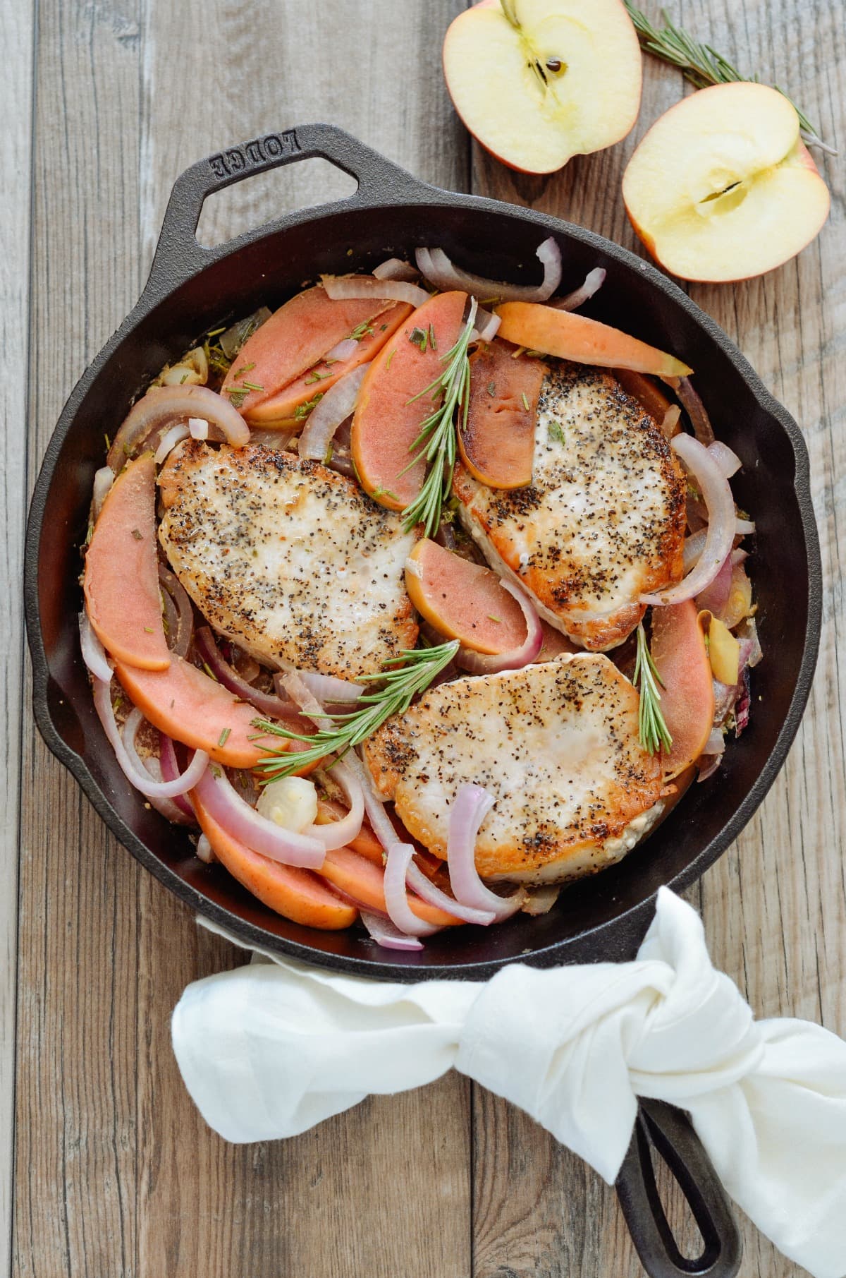 One Skillet Honey Dijon Pork Chops With Apples & Onions