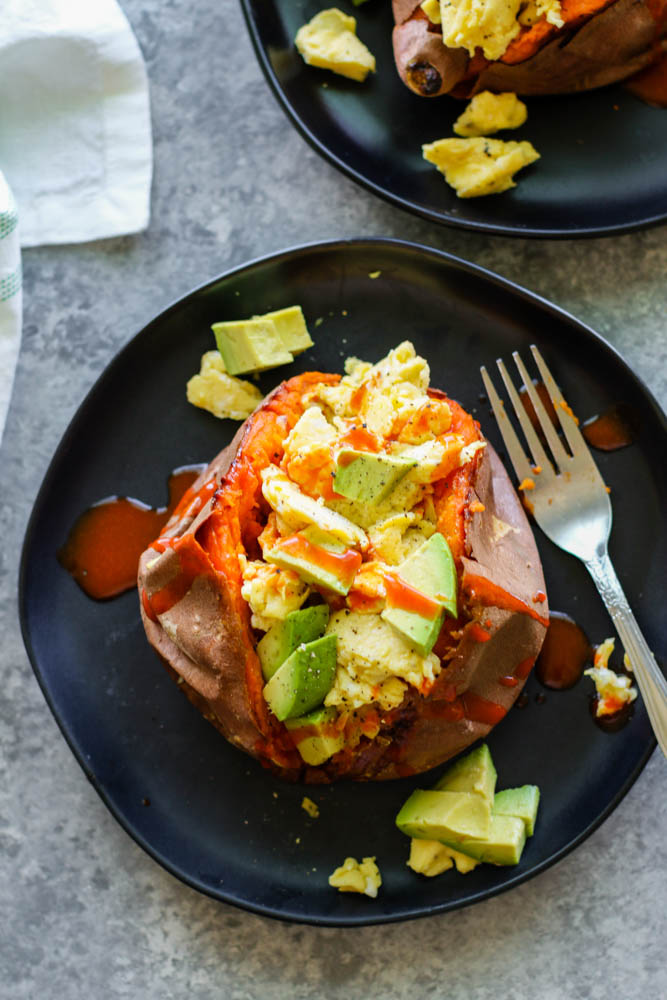 Scrambled Egg Stuffed Sweet Potato Meal Prep