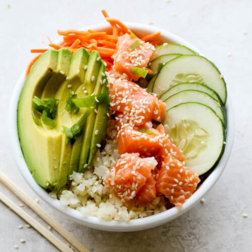Cauliflower Rice Salmon Poke Bowl Meal Prep (Whole30 compliant)