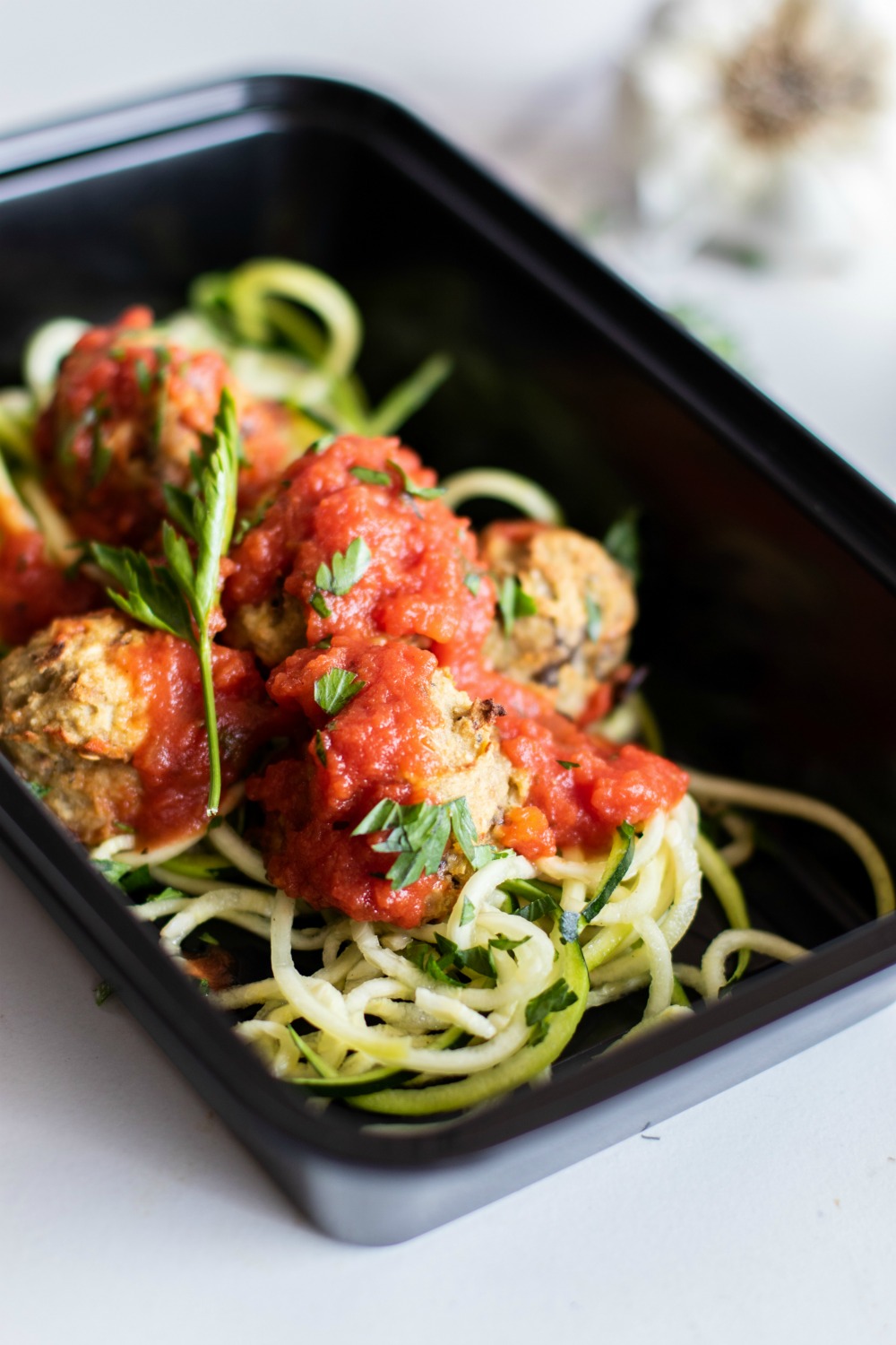 eggplant meatball and zoodle meal prep