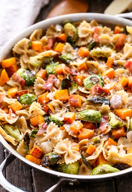 BACON, BRUSSELS SPROUTS, BUTTERNUT SQUASH PASTA