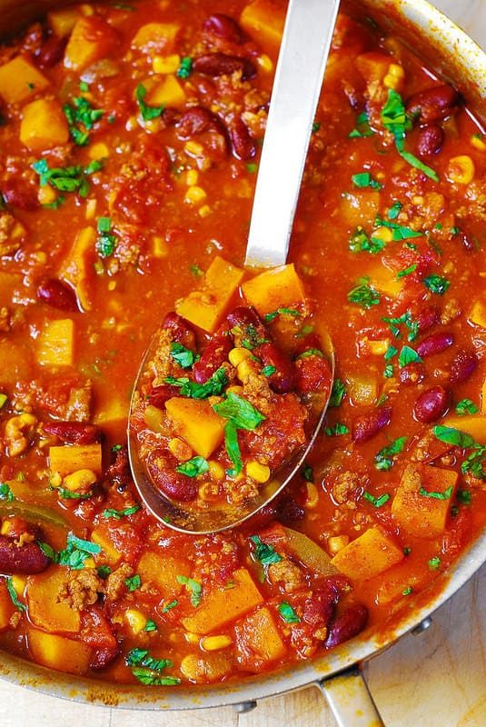 Butternut Squash Chili with Beef and Beans