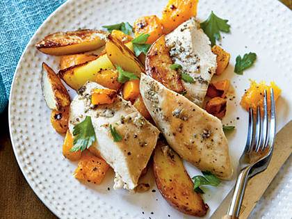 Roast Chicken with Potatoes and Butternut Squash