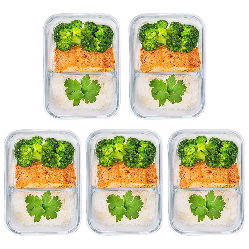 Glass Meal Prep Containers 2 Compartment Meal Prep Containers Glass (36  Ounce, 5