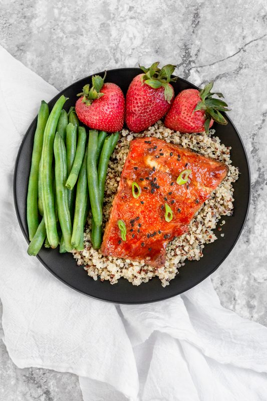 Sheet Pan Sriracha Honey Glazed Salmon