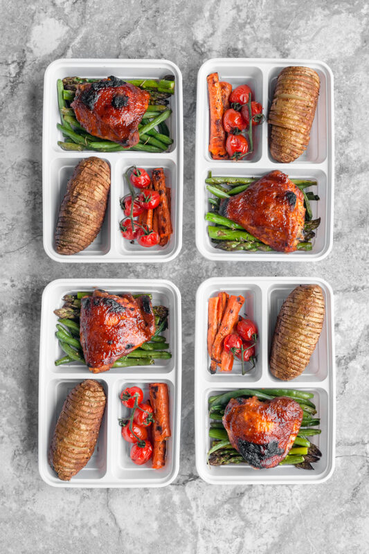 Oven Baked BBQ Chicken and Veggies Meal Prep 