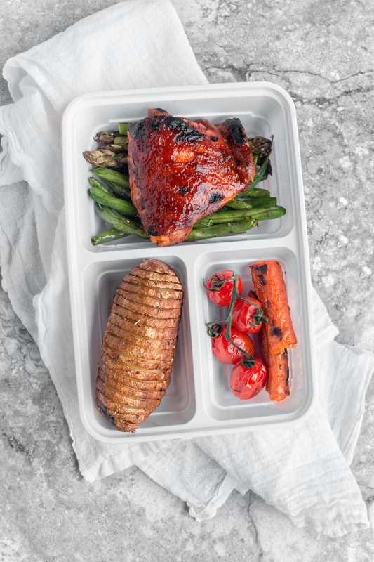 Oven Baked BBQ Chicken and Veggies Meal Prep 