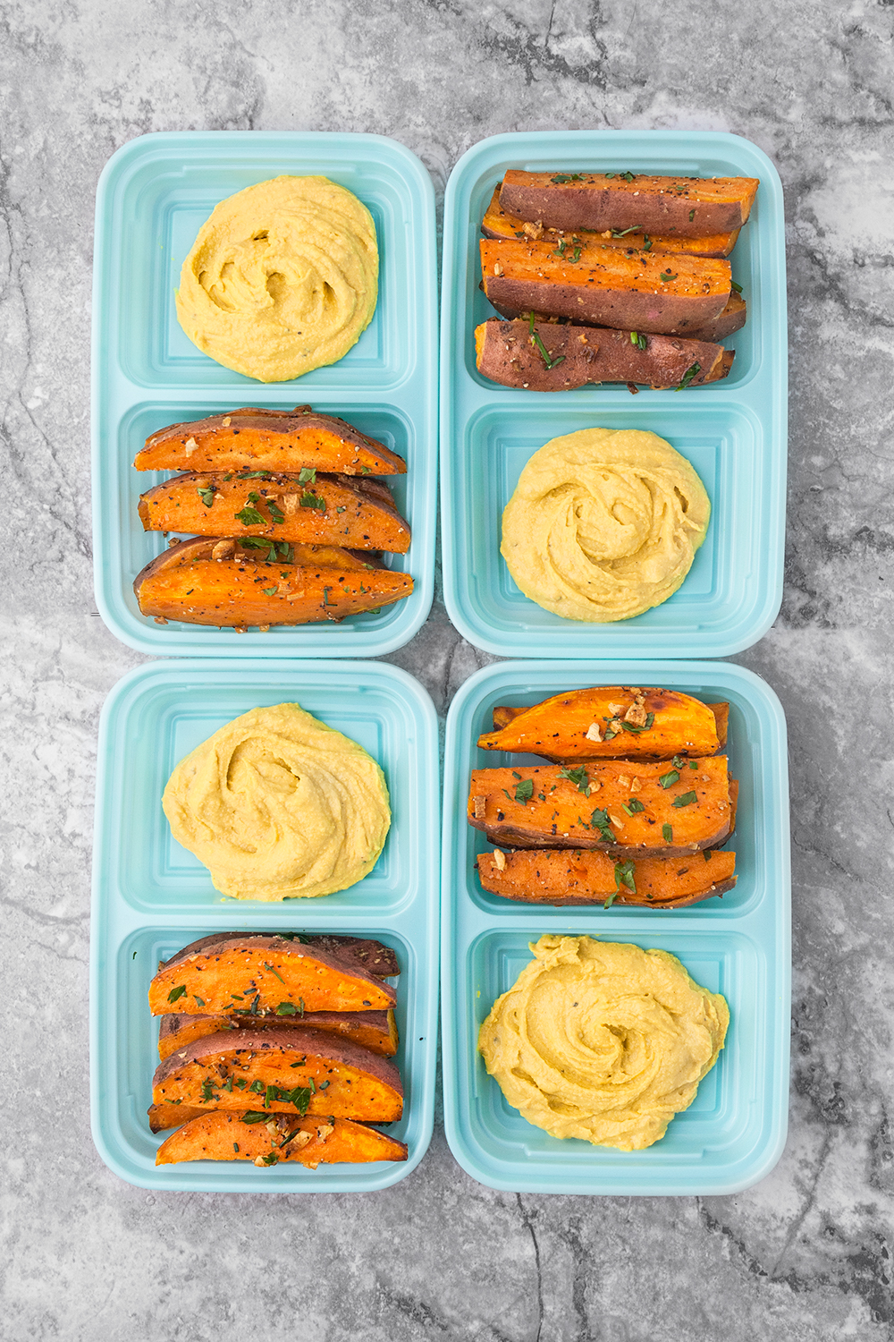 Garlic Sweet Potato Wedges With Hummus