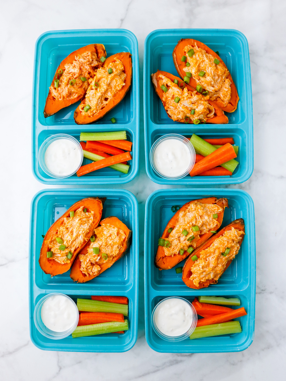 Buffalo Chicken Stuffed Sweet Potato Skins