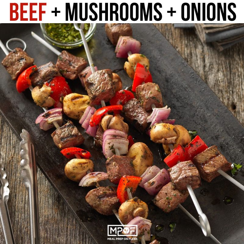 Beef-mushroom-onion kabob