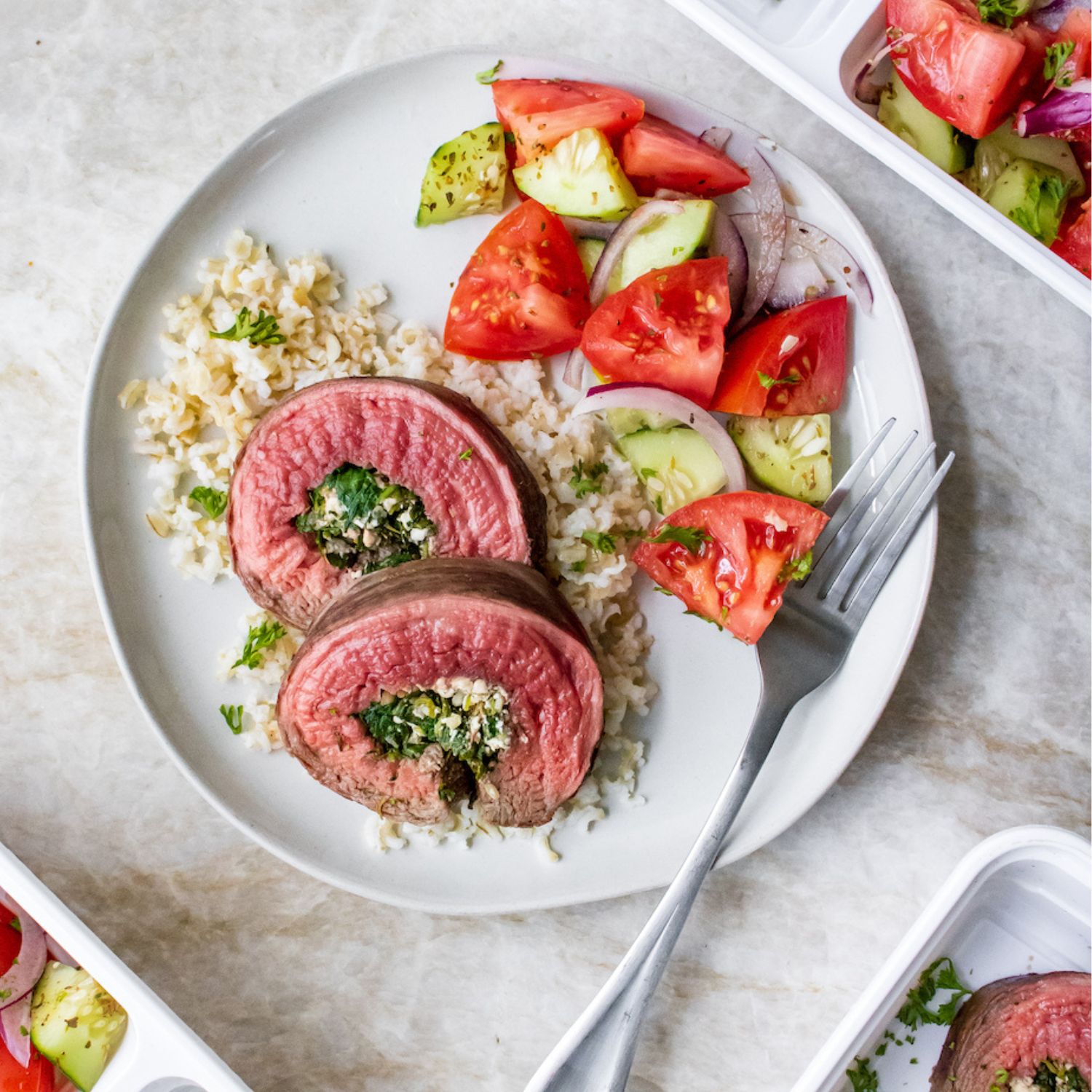 Watercress and Feta Stuffed Flank Steak