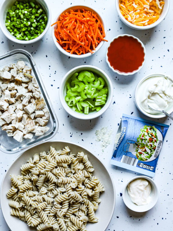 Buffalo Chicken Pasta Salad ingredients