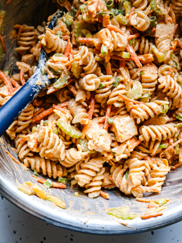 Buffalo Chicken Pasta Salad in a bowl