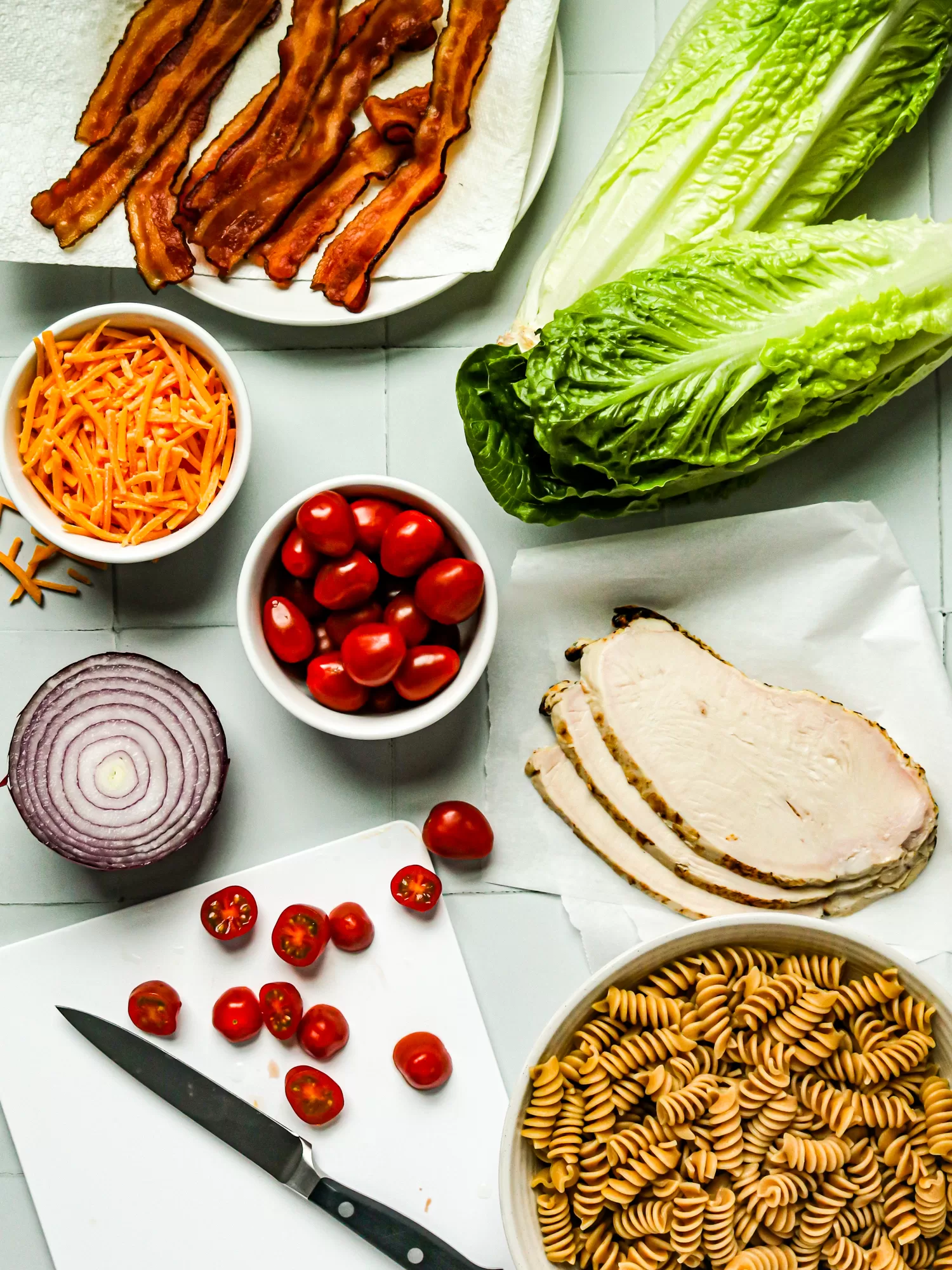 Turkey Club Pasta Salad jars ingredients