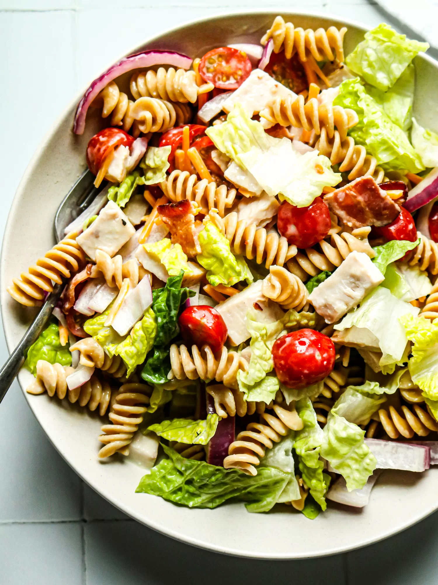 Turkey Club Pasta Salad Jars on a plate