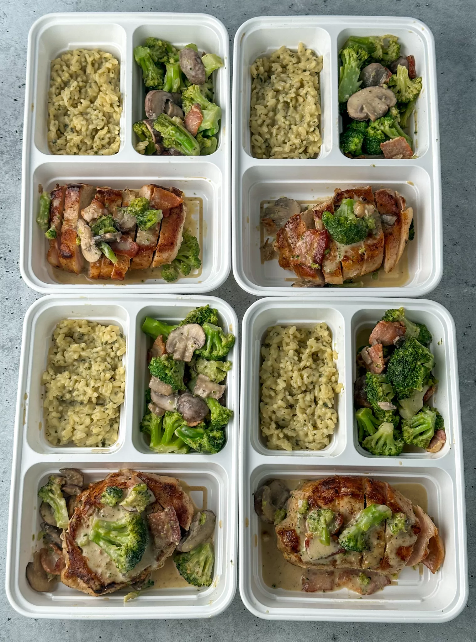 Skillet Bacon Broccoli Pork Chops Meal Prep in containers