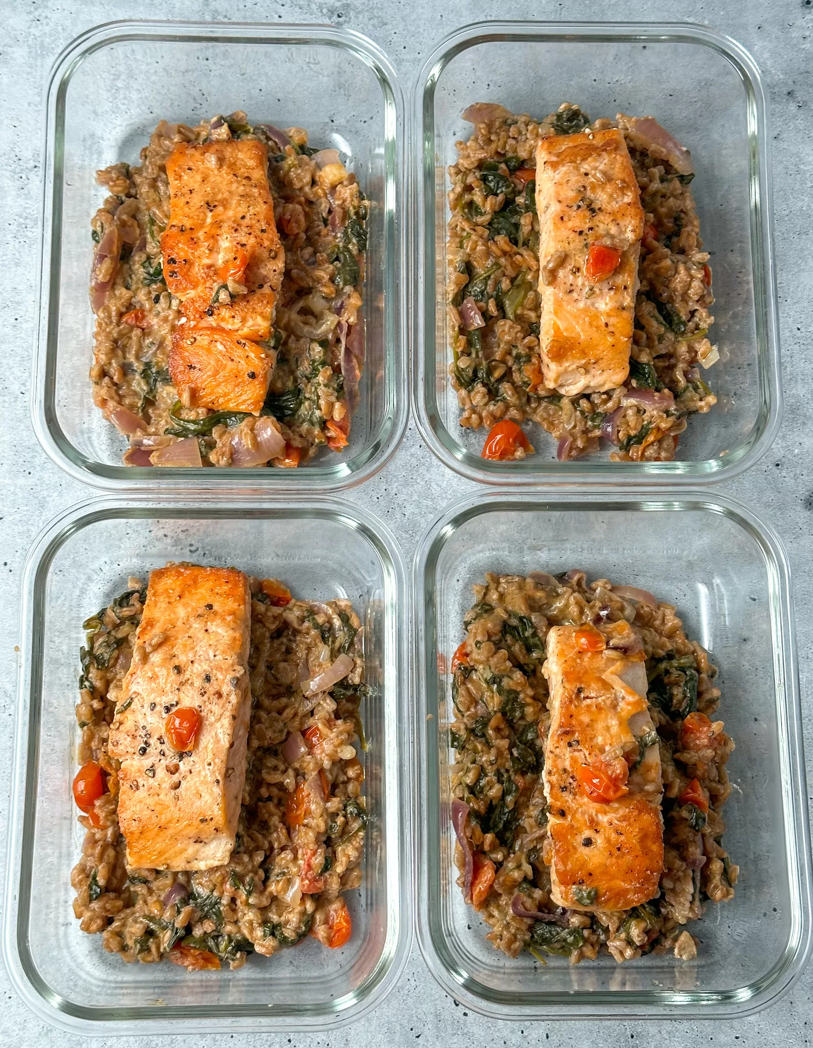 Salmon with Creamed Spinach and Farro