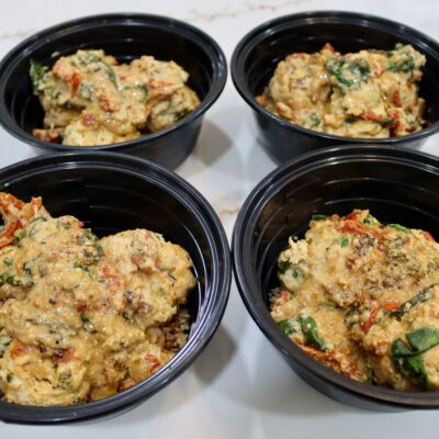 Creamy Spinach Turkey Meatballs in containers