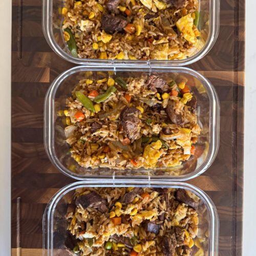 High Protein Griddle Fried Rice Meal Prep top down
