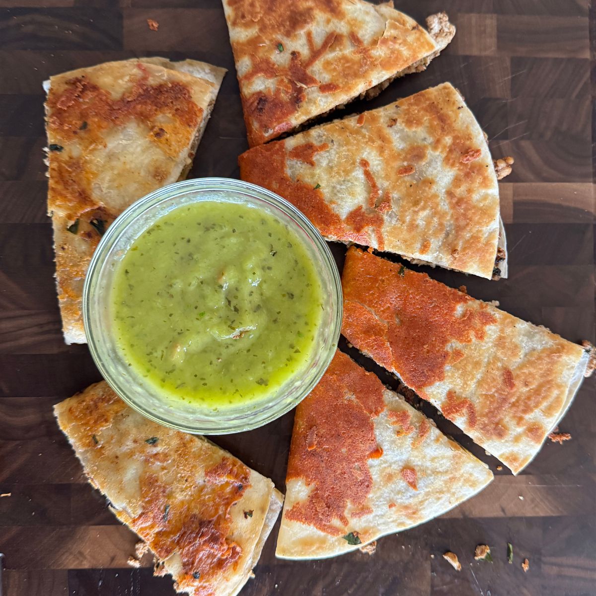 High Protein Quesadillas in sections with sauce