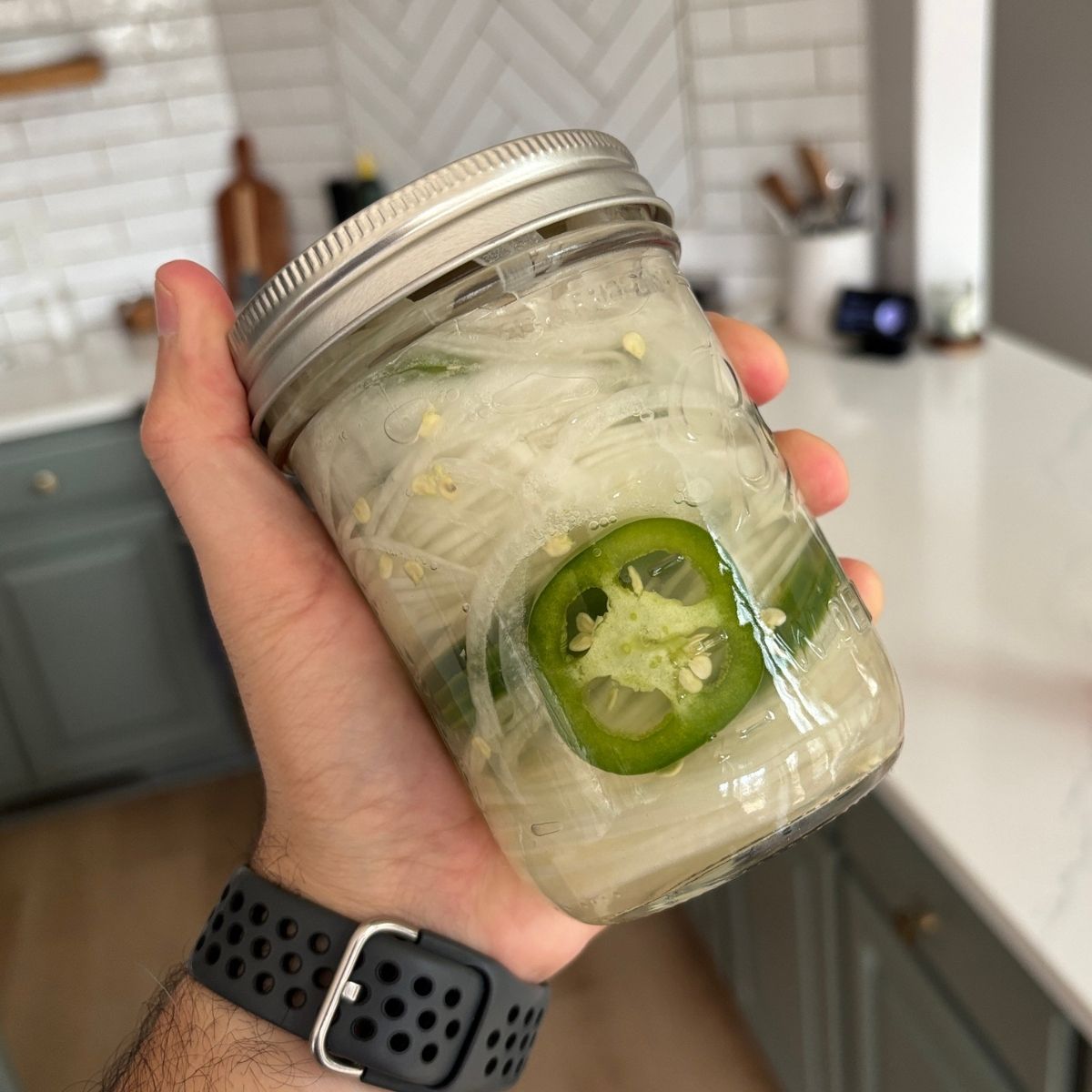 Pickled White onions with jalapenos