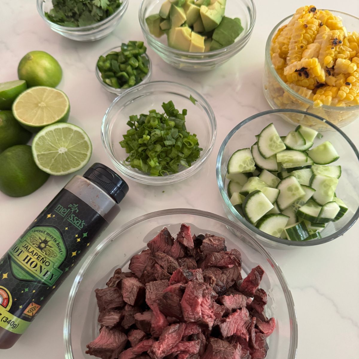 Grilled Steak and Corn Salad with Hot Honey Lime Dressing Ingredients